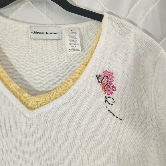 Vintage Alfred Dunner L Floral Embroidered Sweater Shirt - Picture 5 of 7